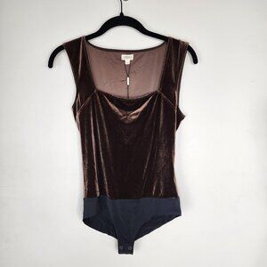 NWT L'AGENCE Molly Square Neck Velvet Body Suit Brown Size Small